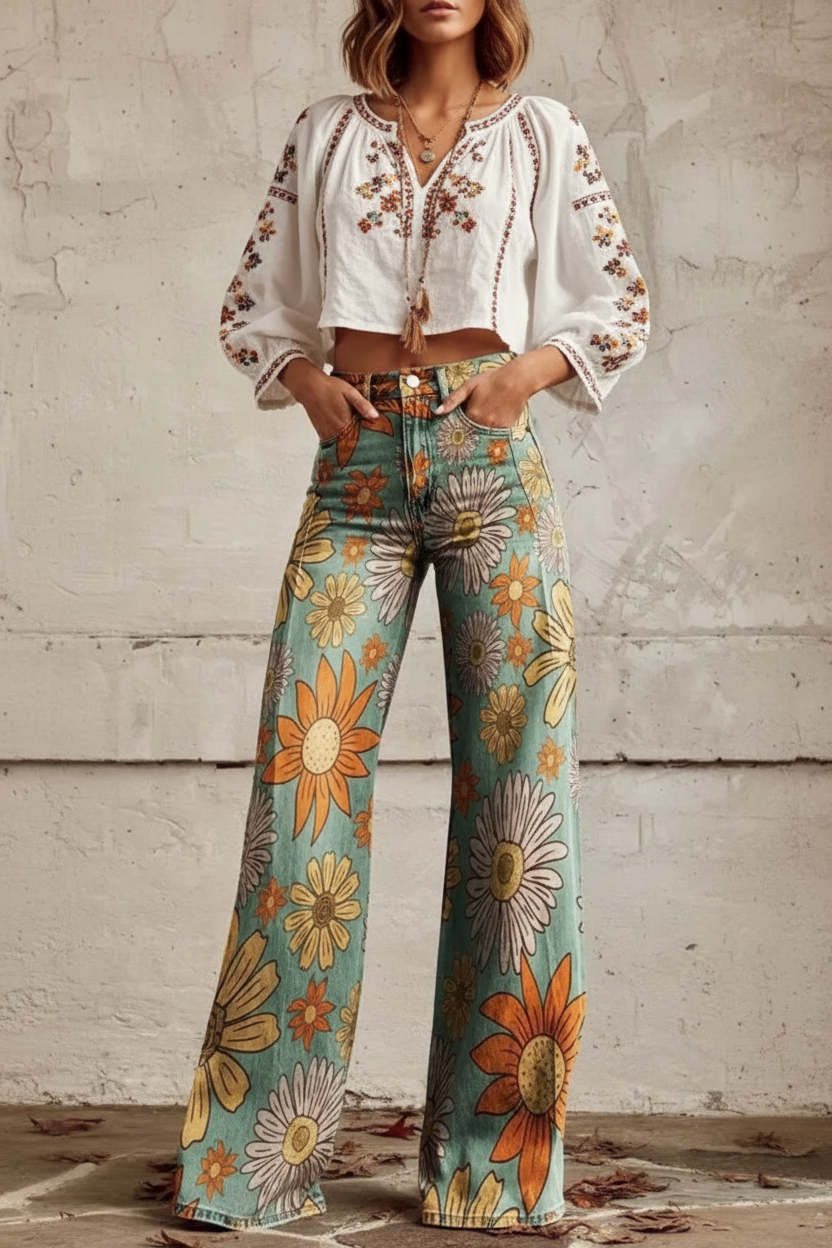Pantalón Floral Boho Wide Leg