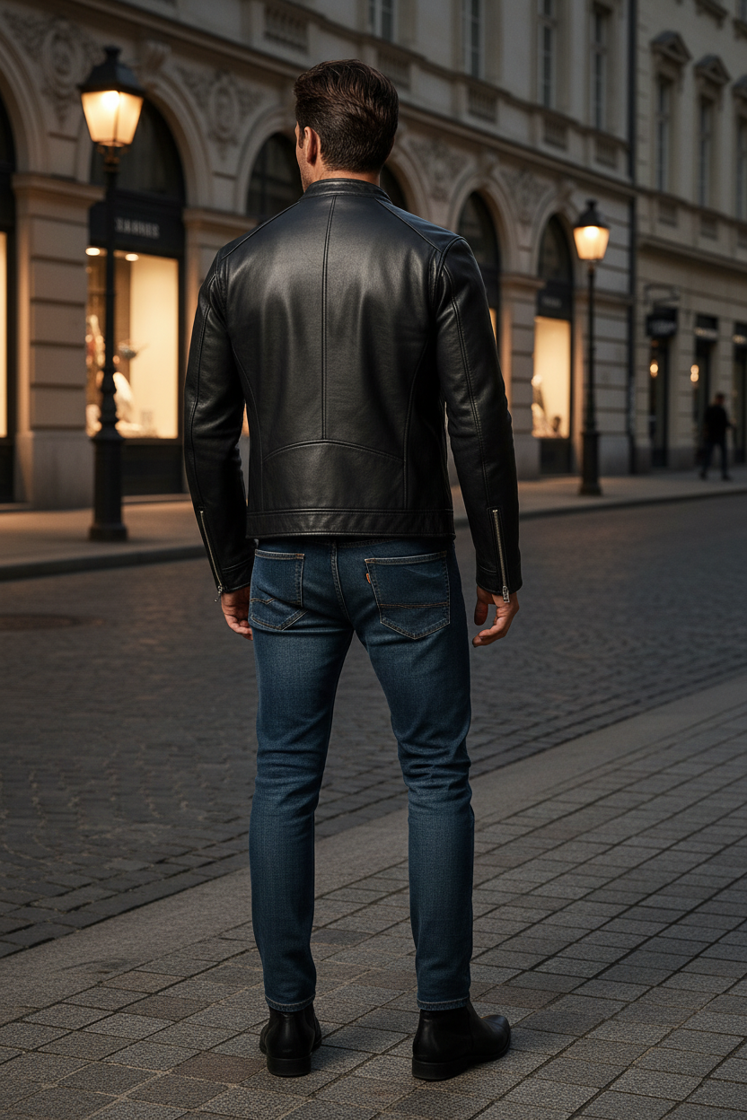 Chaqueta Biker de Cuero Negro