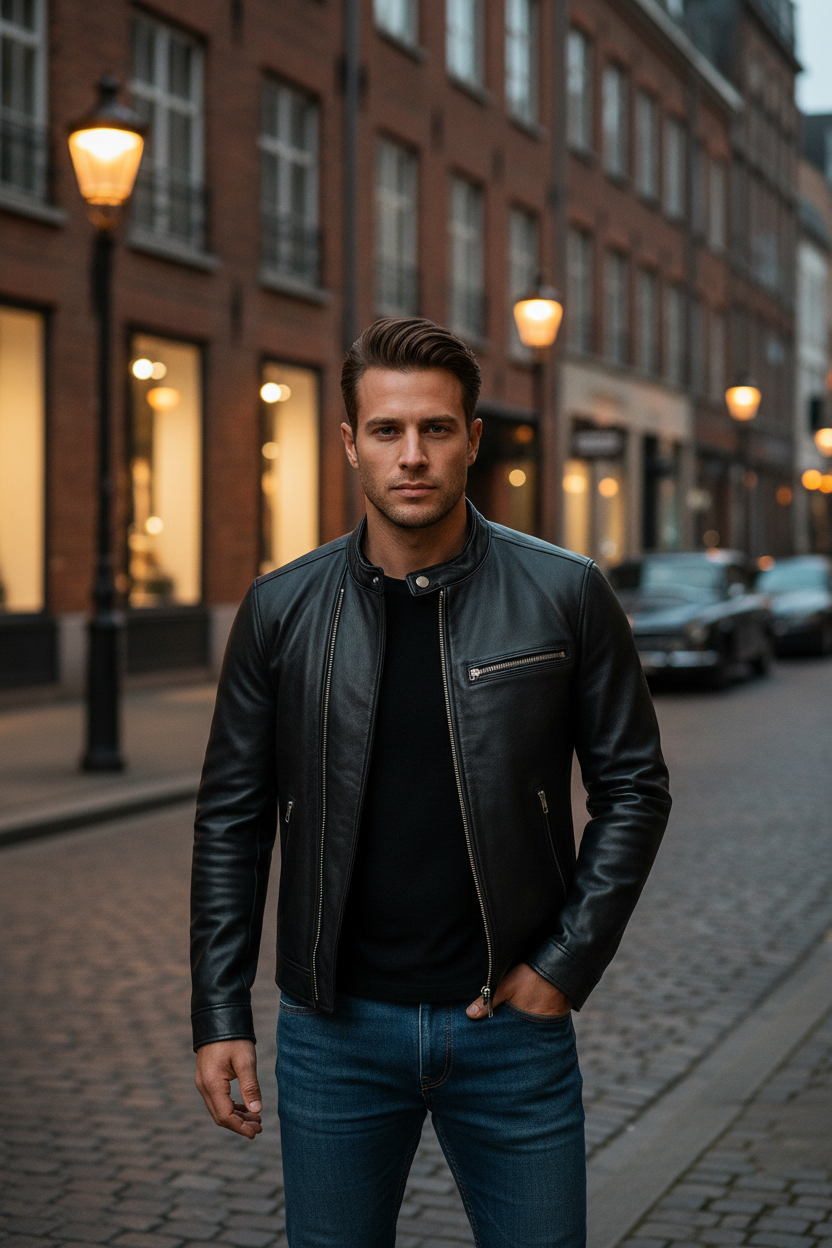 Chaqueta Biker de Cuero Negro