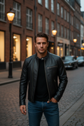Chaqueta Biker de Cuero Negro