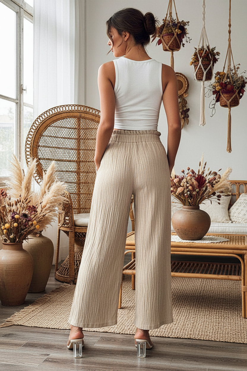 Pantalón beige wide leg - espalda