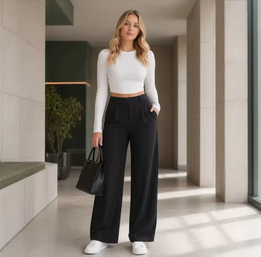 Pantalones de cintura alta de pernera recta con bolsillos
