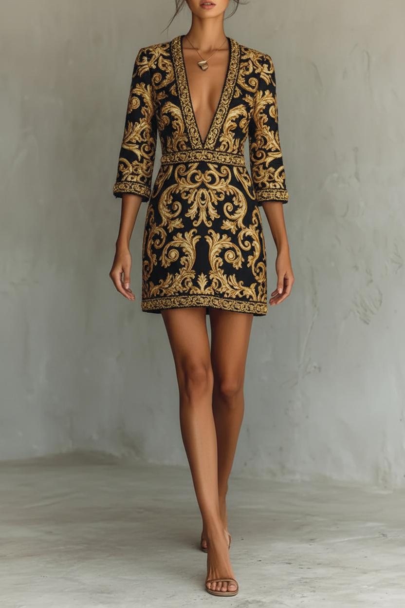 Vestido negro dorado frente